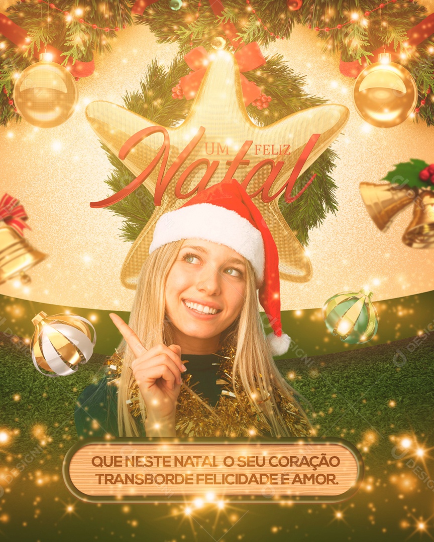 Neste Natal o Seu Coração Transborde Felicidade de Amor Feliz Natal Social Media PSD Editável