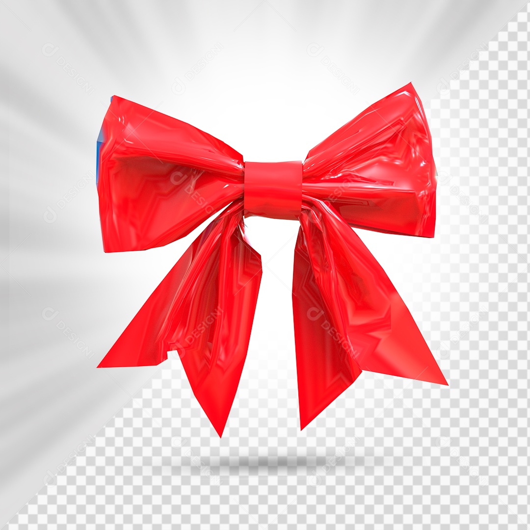 Laço de Presente Vermelho Elemento 3D para Composição PSD