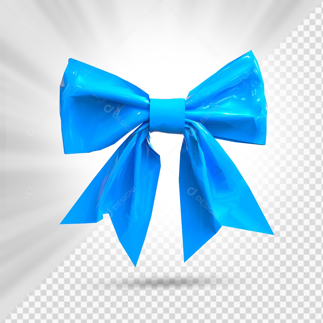 Laço de Presente Azul Elemento 3D para Composição PSD