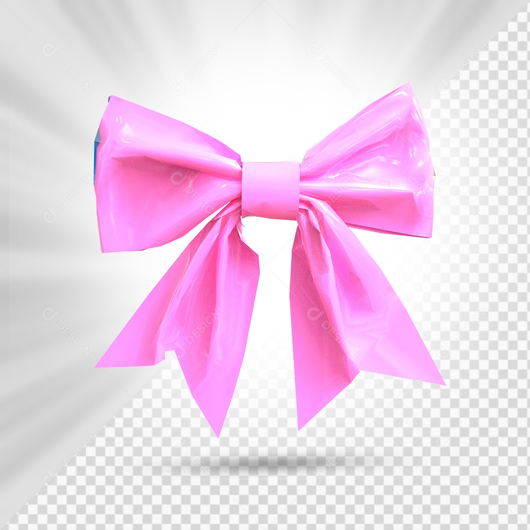 Laço de Presente Rosa Elemento 3D para Composição PSD