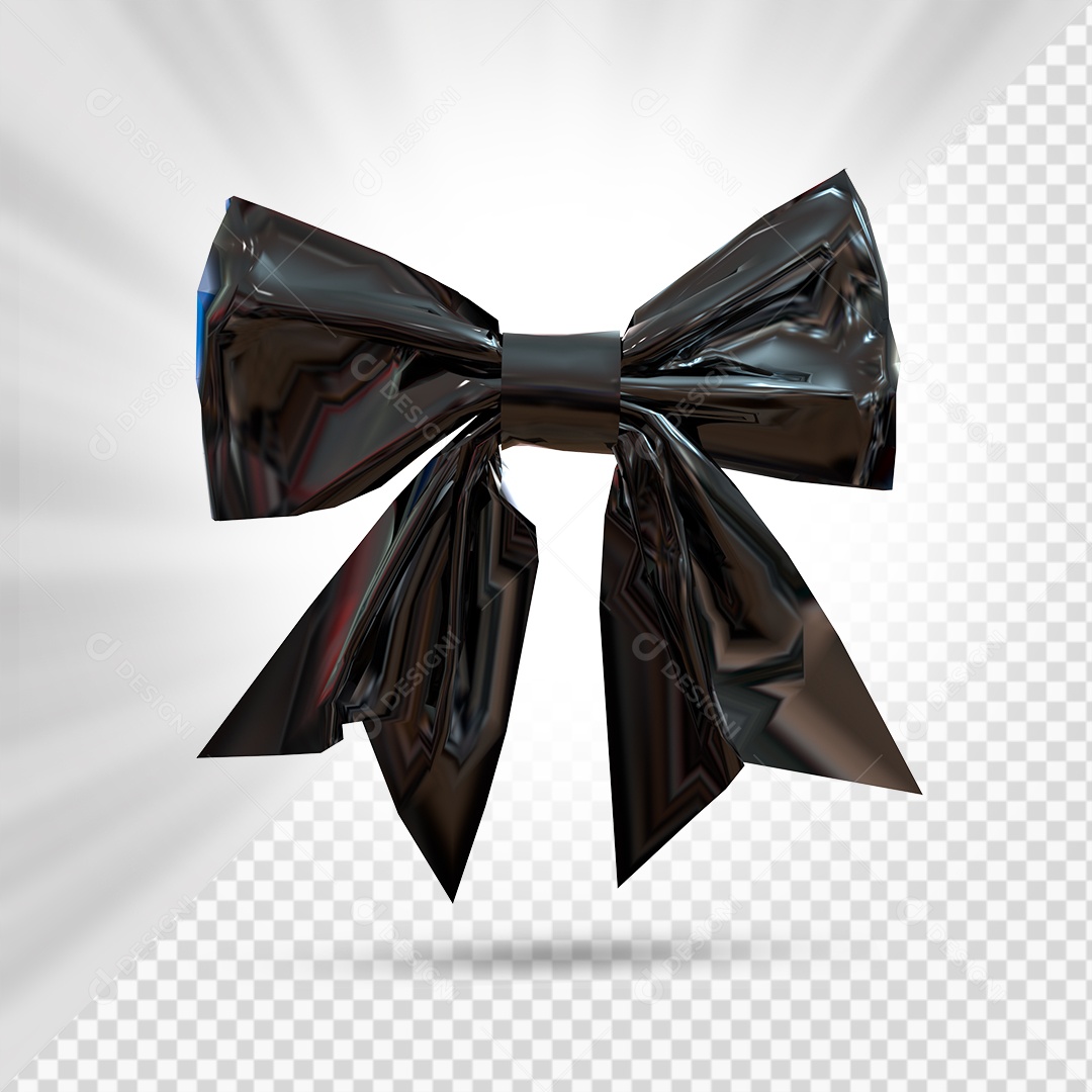 Laço de Presente Preto Elemento 3D para Composição PSD
