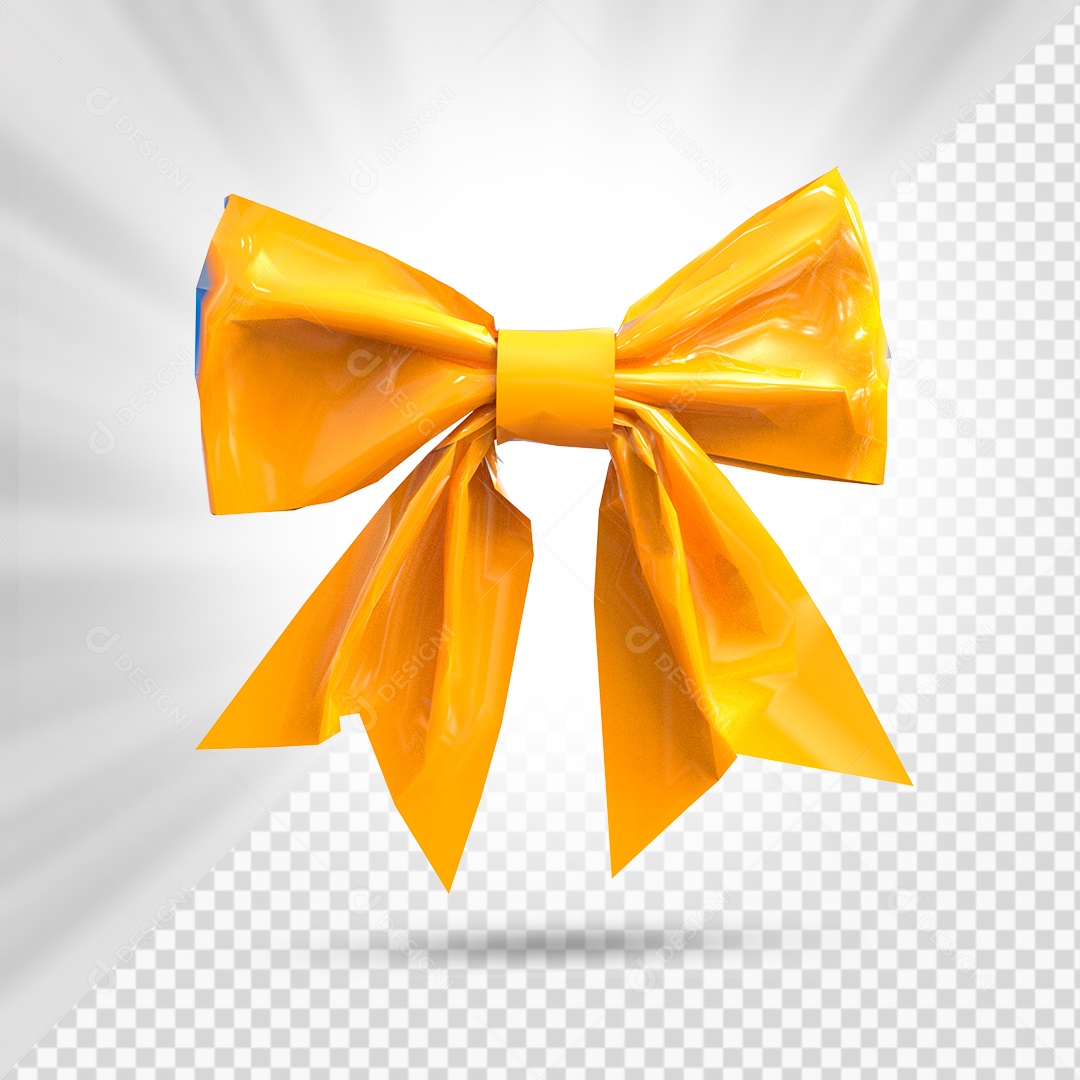 Laço de Presente Laranjado Elemento 3D para Composição PSD