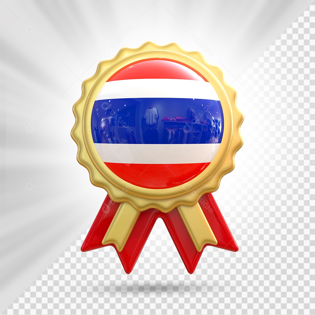 Medalha de Honra da Tailândia Elemento 3D Dourado para Composição PSD
