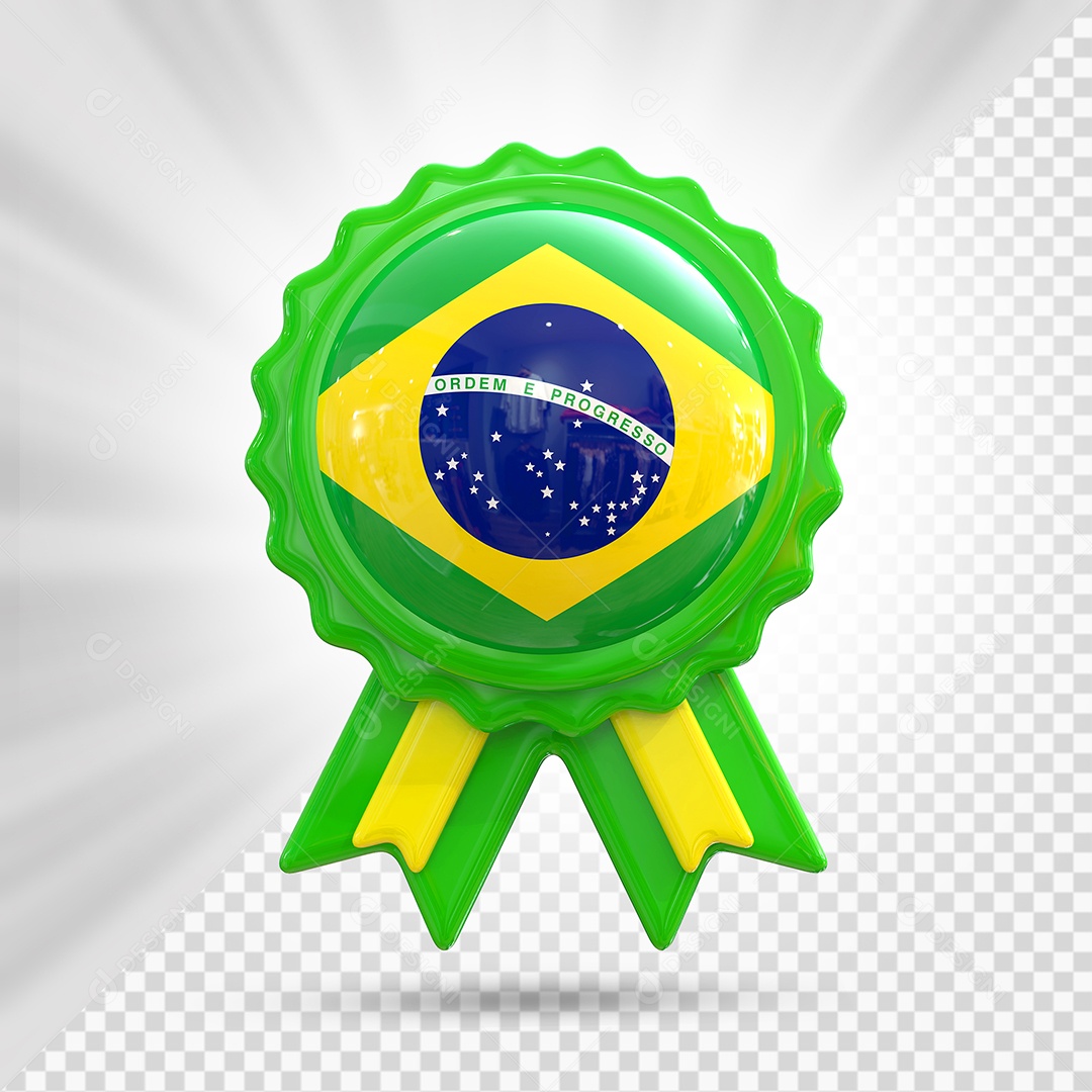 Medalha de Honra do Brasil Elemento 3D Verde para Composição PSD