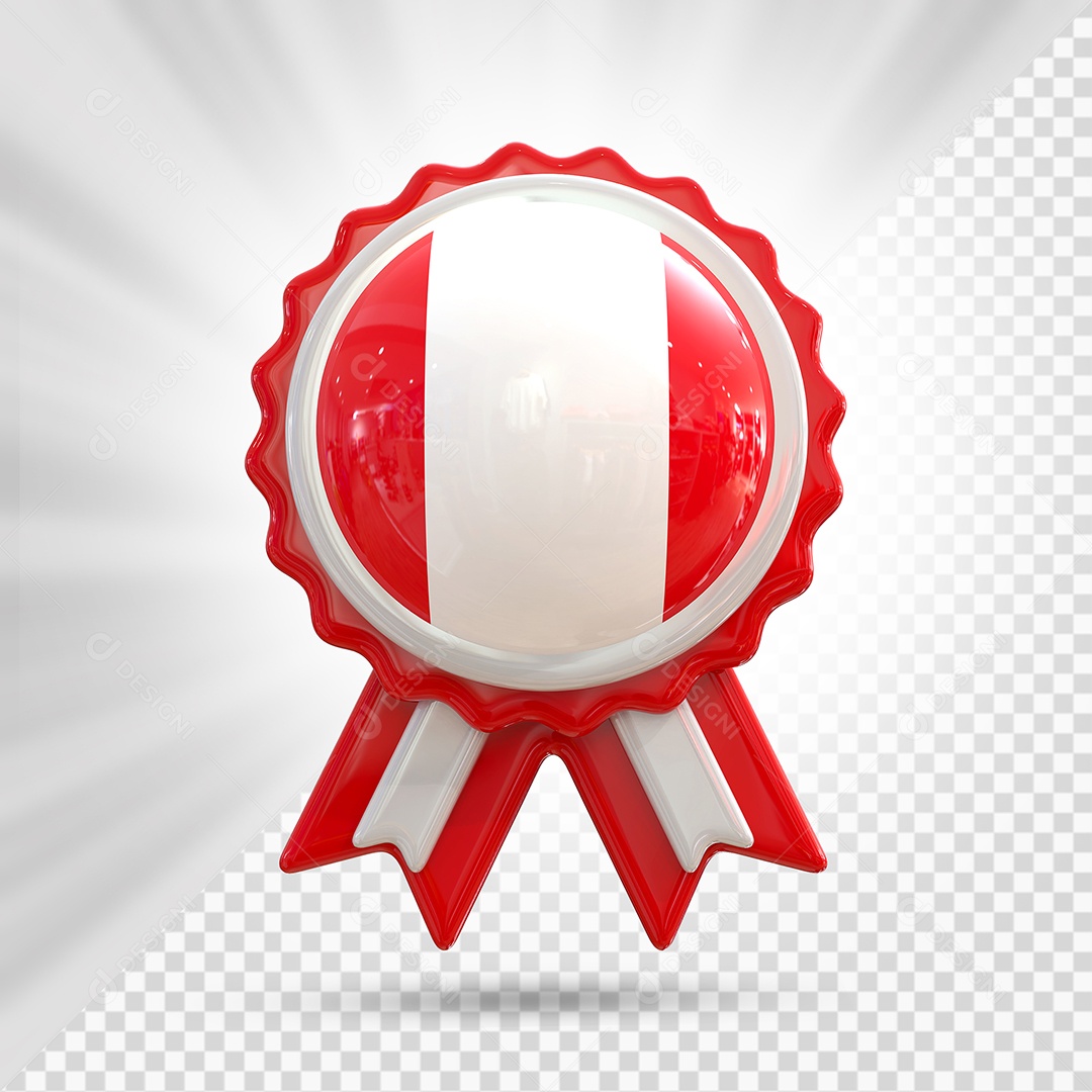 Medalha de Honra do Peru Elemento 3D Vermelho para Composição PSD