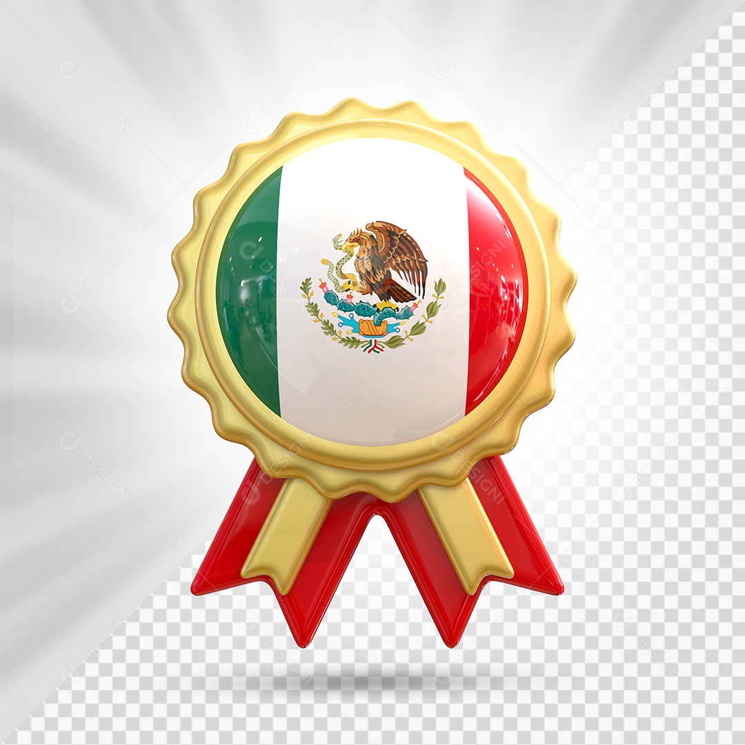 Medalha de Honra do México Elemento 3D Dourado para Composição PSD