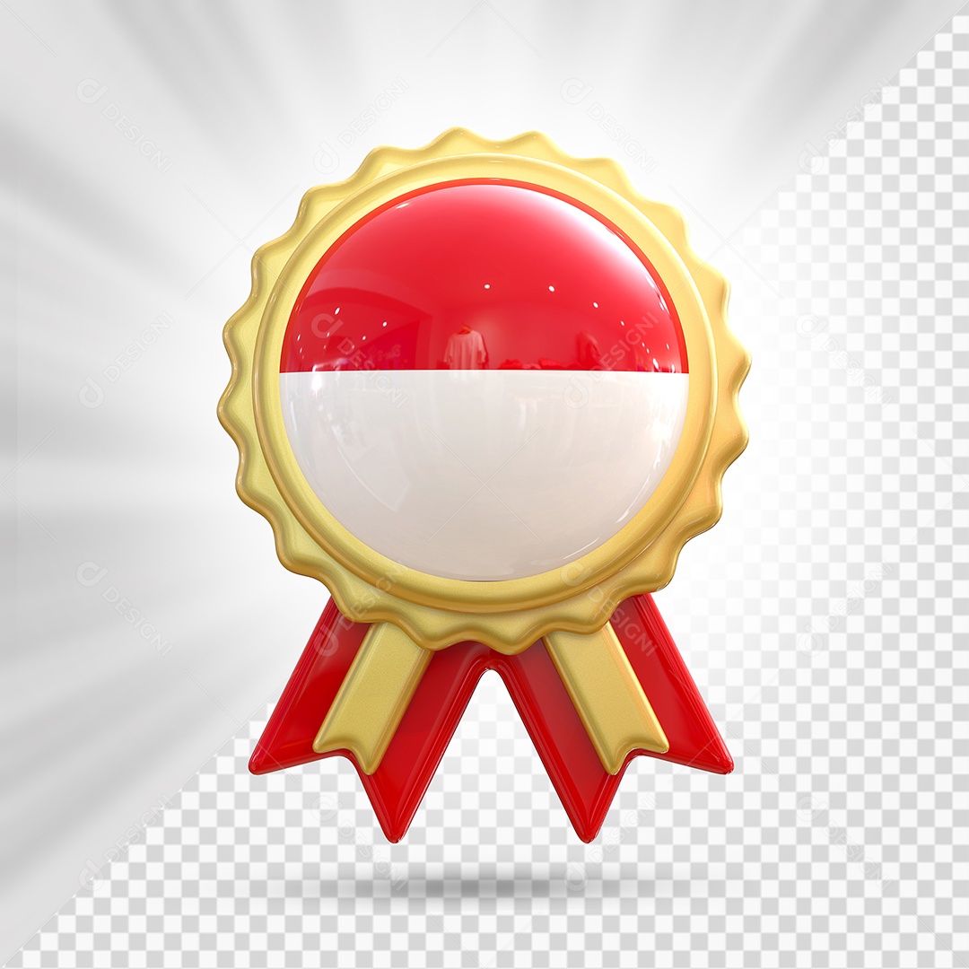 Medalha de Honra da Indonésia Elemento 3D Dourado para Composição PSD