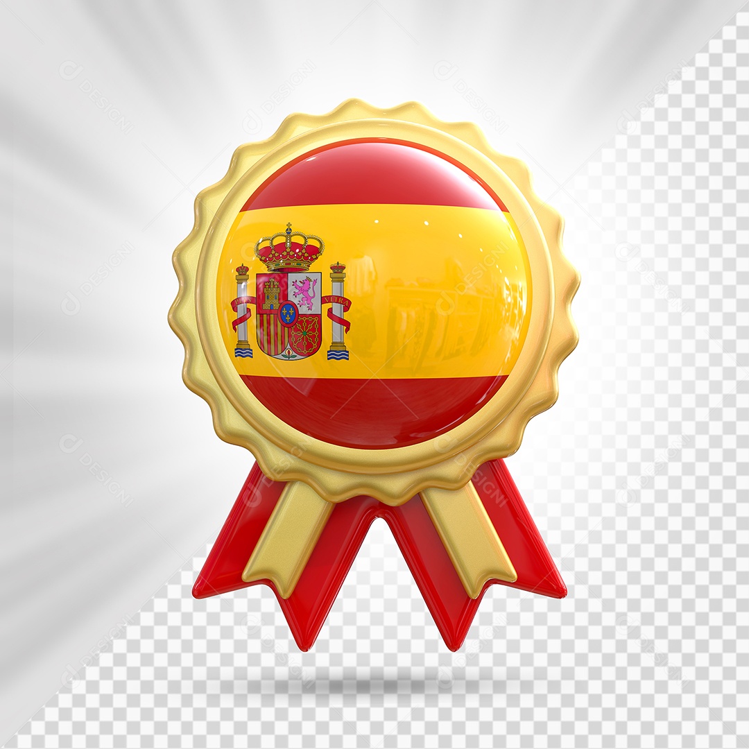 Medalha de Honra da Espanha Elemento 3D Dourado para Composição PSD