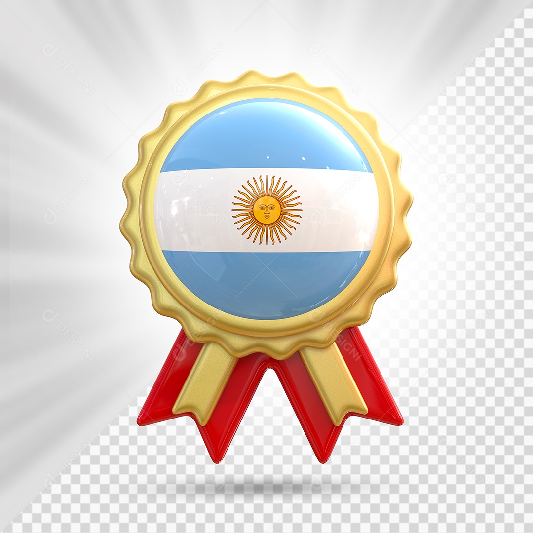 Medalha de Honra da Argentina Elemento 3D Dourado para Composição PSD