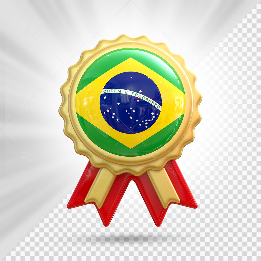 Medalha de Honra do Brasil Elemento 3D Dourado para Composição PSD
