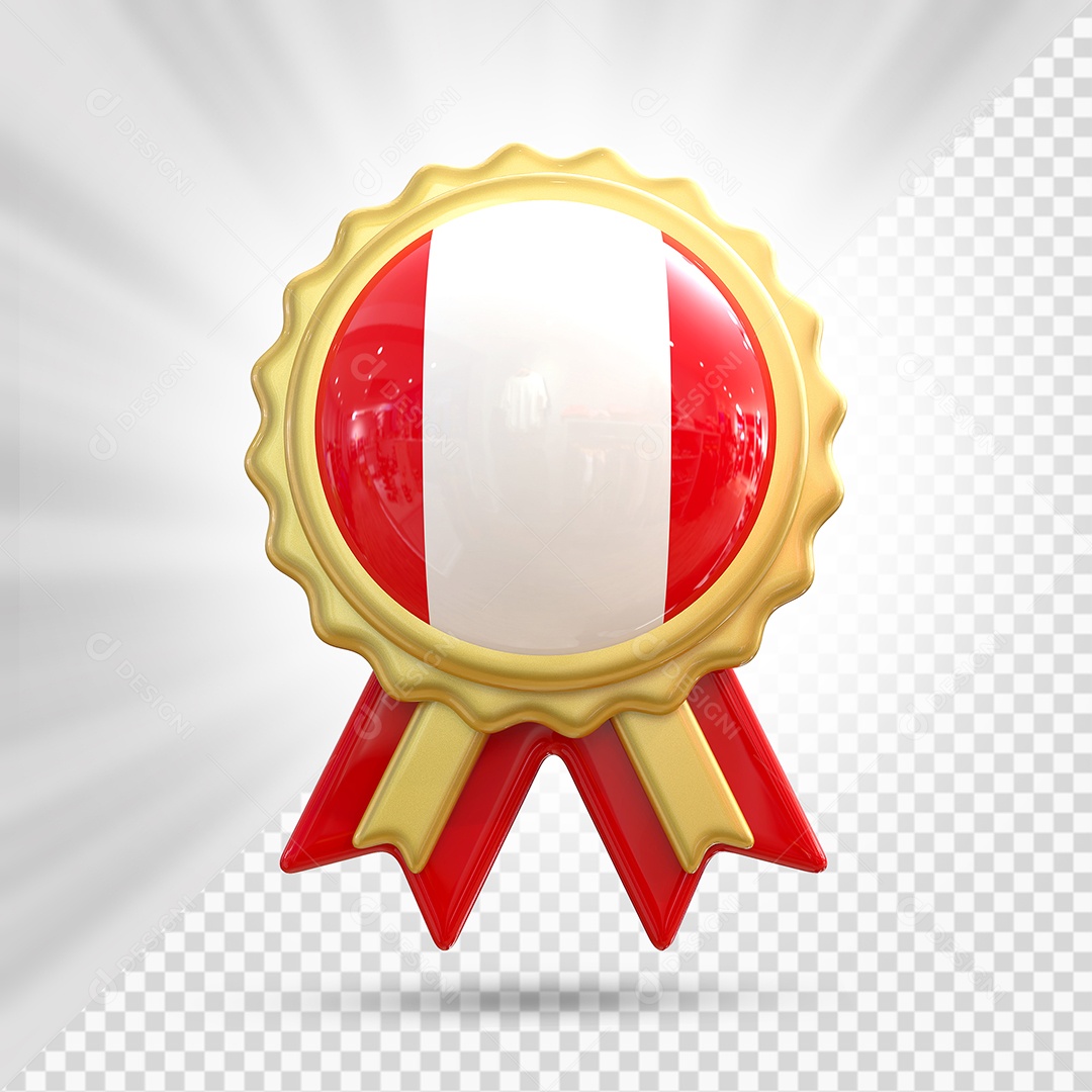 Medalha de Honra do Peru Elemento 3D Dourado para Composição PSD