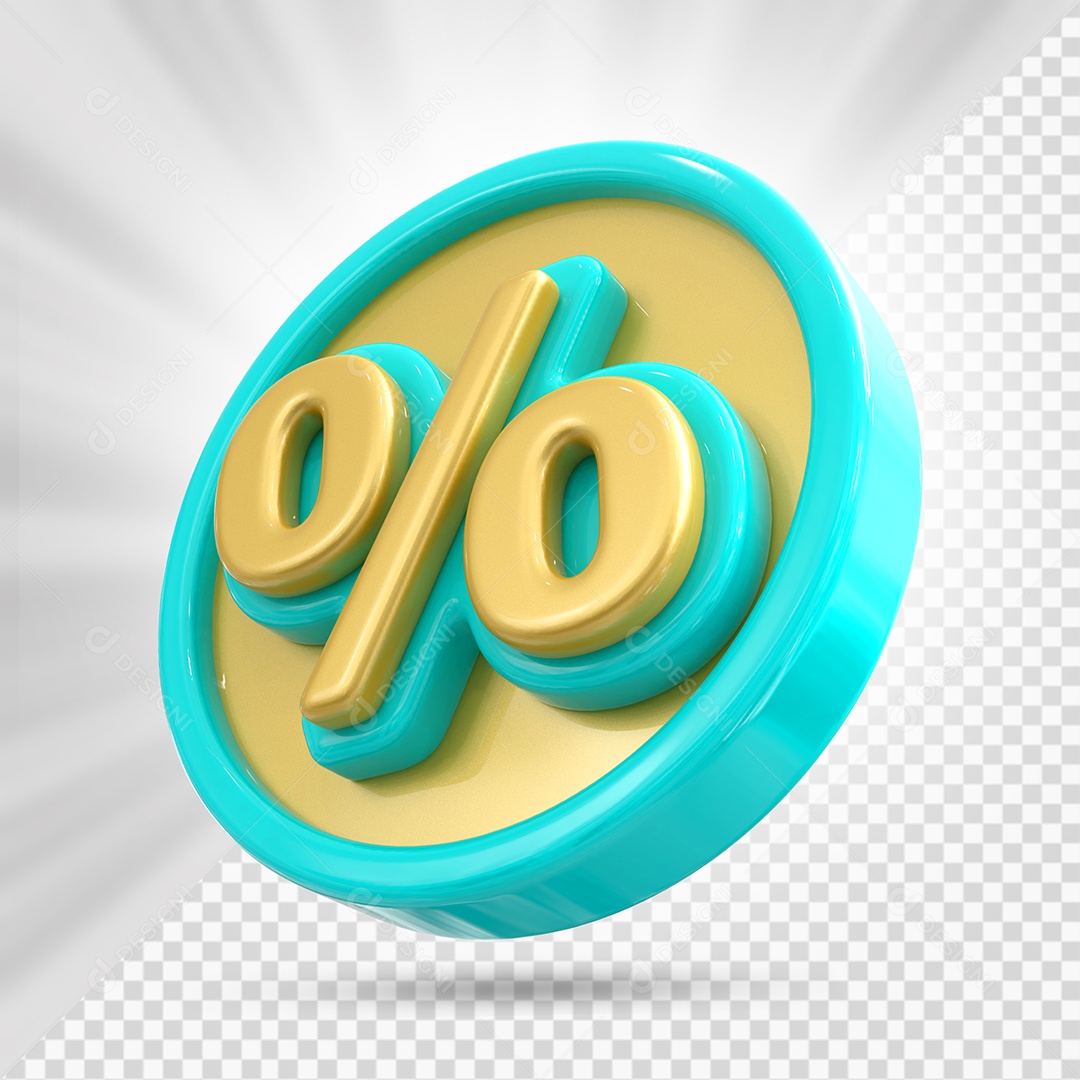Ícone de Porcentagem Amarelo e Azul Marinho Elemento 3D para Composição PSD
