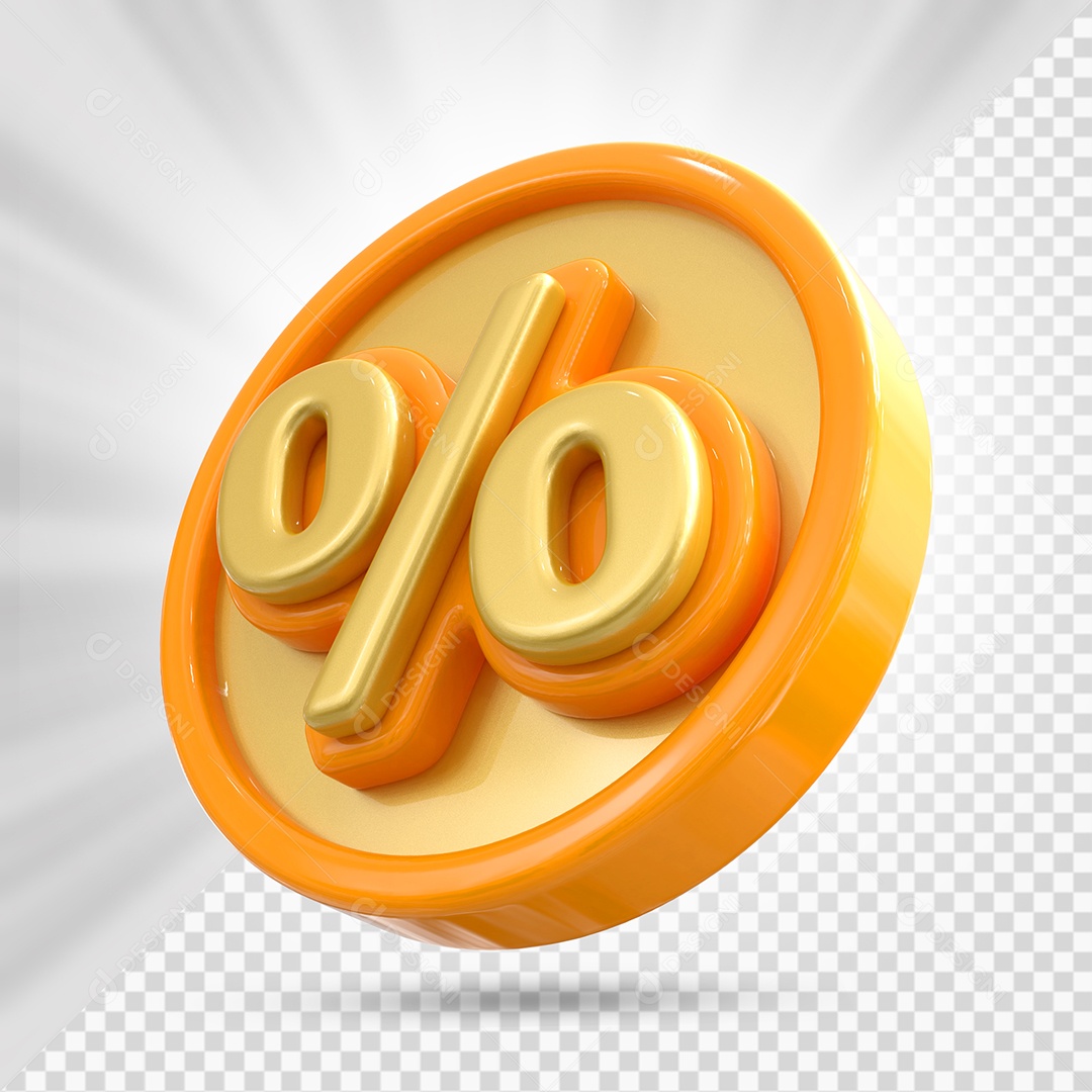 Ícone de Porcentagem Amarelo e Laranja Elemento 3D para Composição PSD