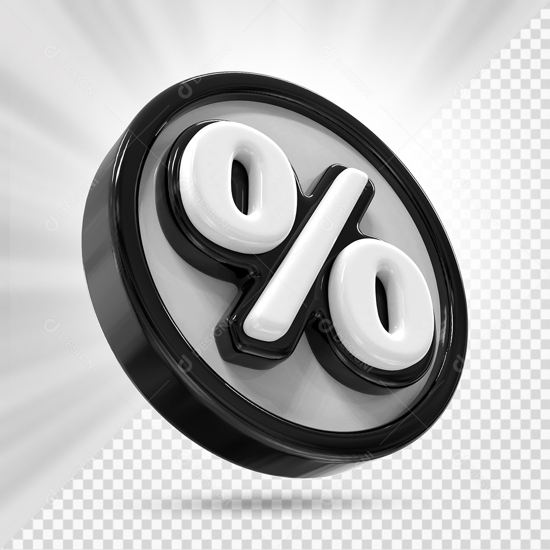 Ícone de Porcentagem Branco e Preto Elemento 3D para Composição PSD