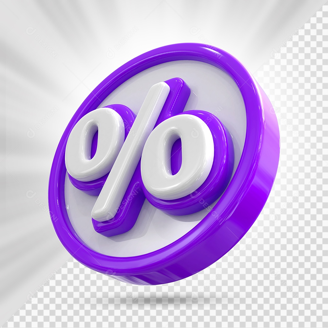 White and Purple Percentage Icon 3D Element for Compositing PSD