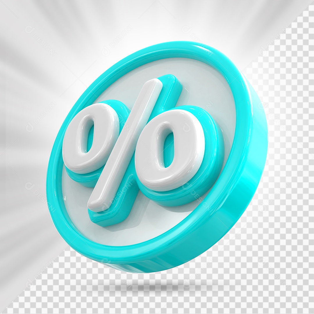 Ícone de Porcentagem Branco e Azul Marinho Elemento 3D para Composição PSD