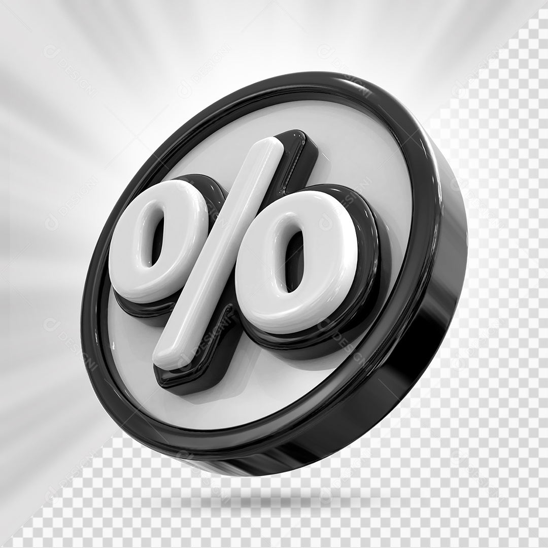 Ícone de Porcentagem Branco e Preto Elemento 3D para Composição PSD