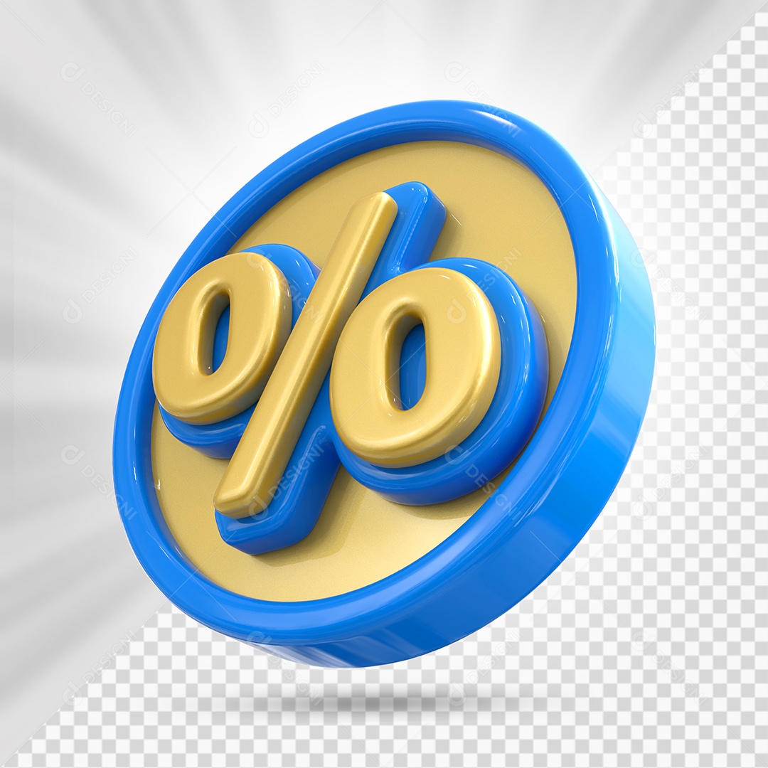 Ícone de Porcentagem Dourado e Azul Elemento 3D para Composição PSD