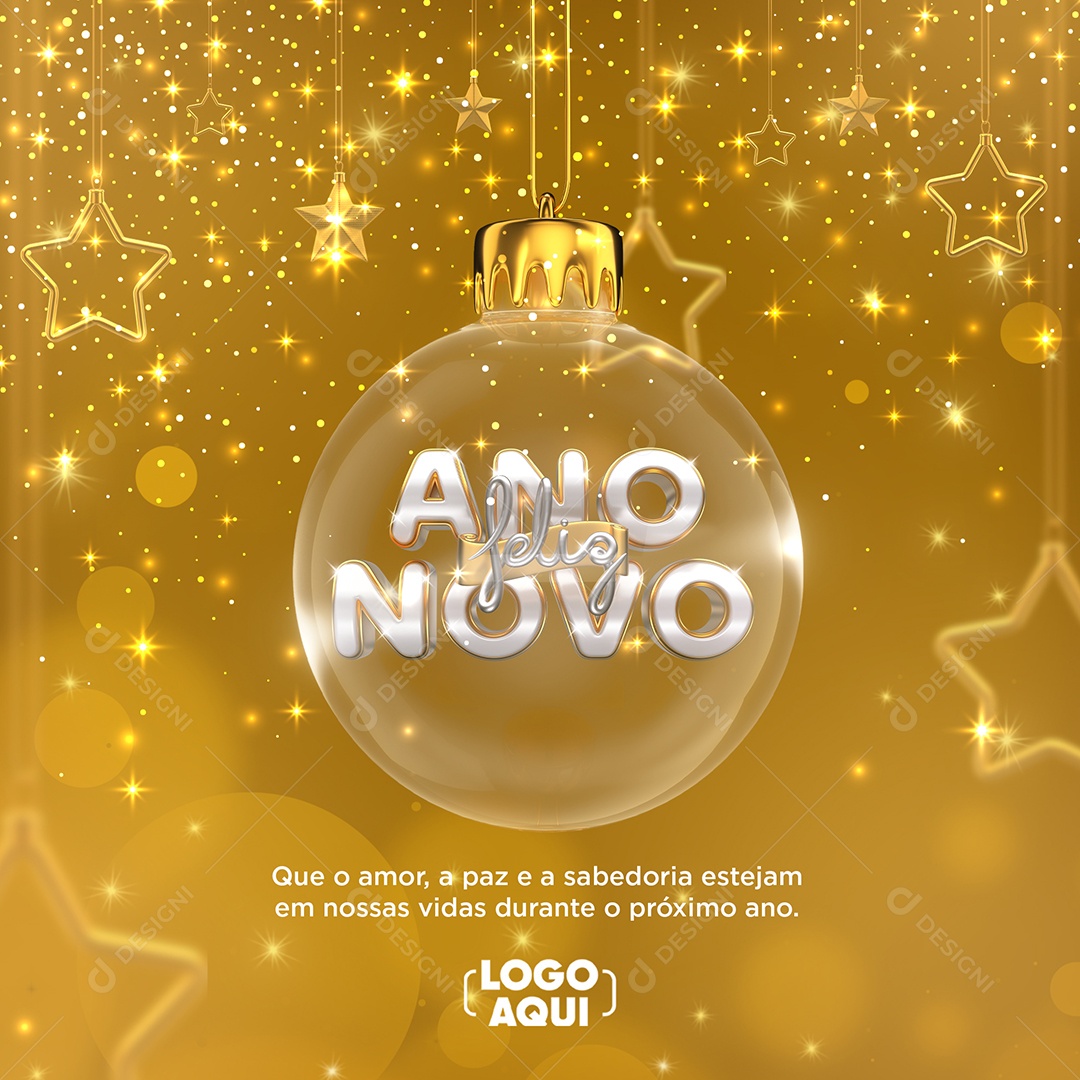 Feliz Ano Novo Que o Amor a Paz e a Sabedoria Estejam Em Nossas Vidas Durante o Próximo Ano Social Media PSD Editável