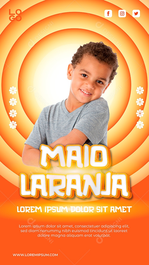 Post Stories Maio Laranja Combate Ao Abuso e à Exploração Sexual de Crianças e Adolescentes EPS Social Media Editável