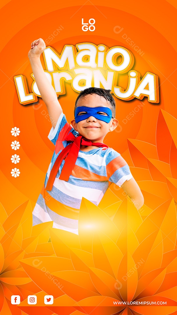 Post Stories Maio Laranja Combate Ao Abuso e à Exploração Sexual de Crianças e Adolescentes EPS Social Media Editável