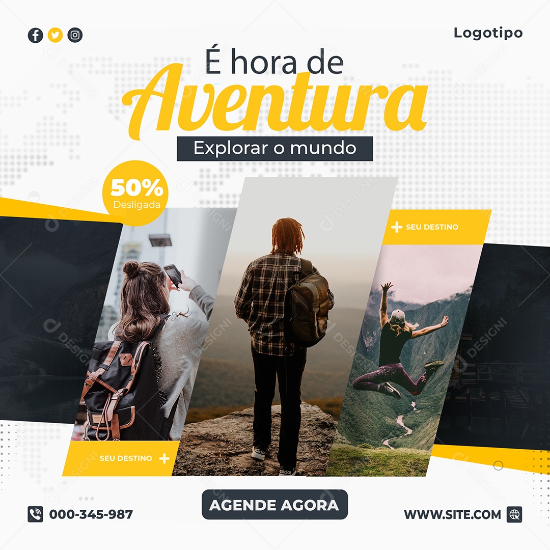 Social Media Agência de Viagens e Turismo É Hora de Aventura PSD Editável