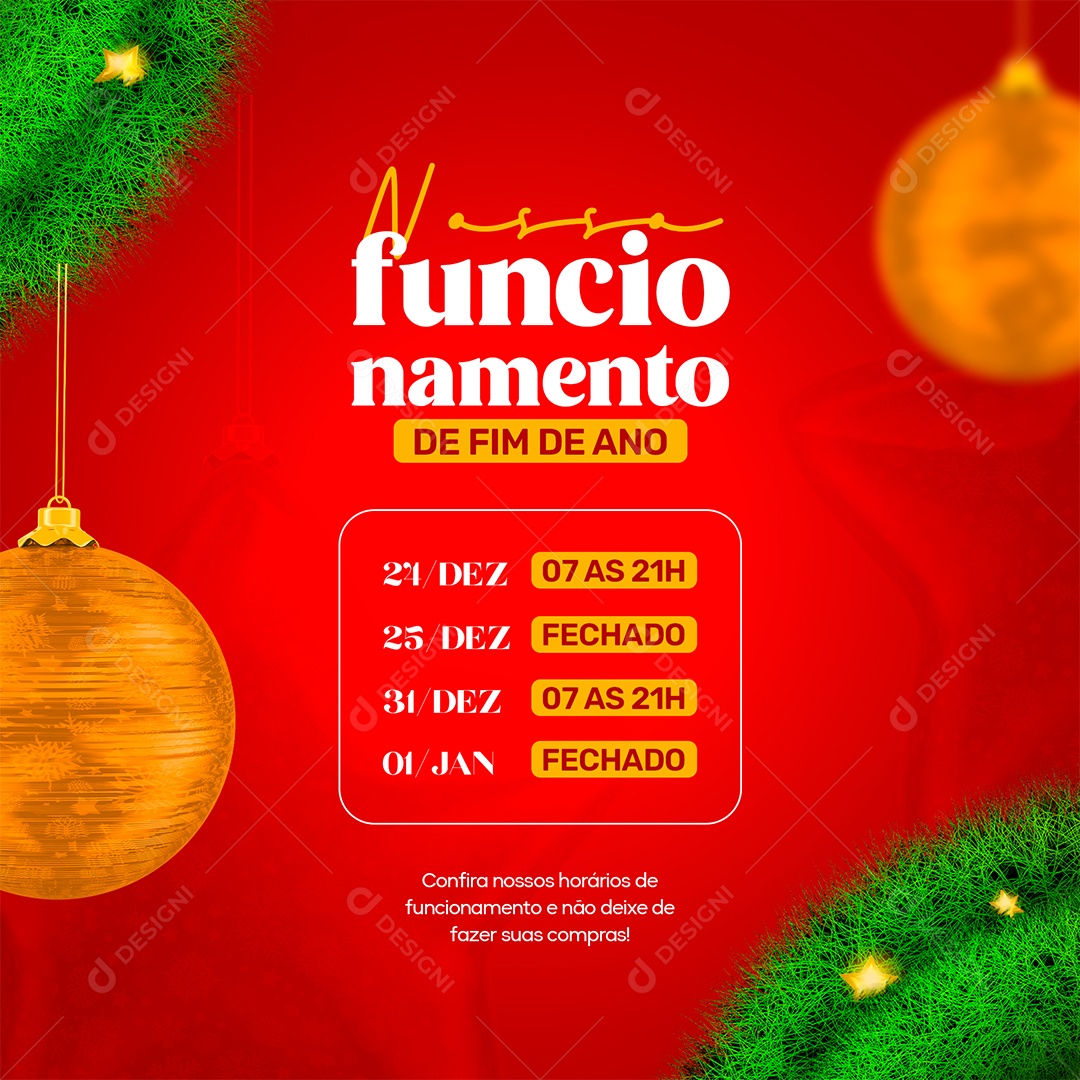 Funcionamento de Fim de Ano Social Media PSD Editável