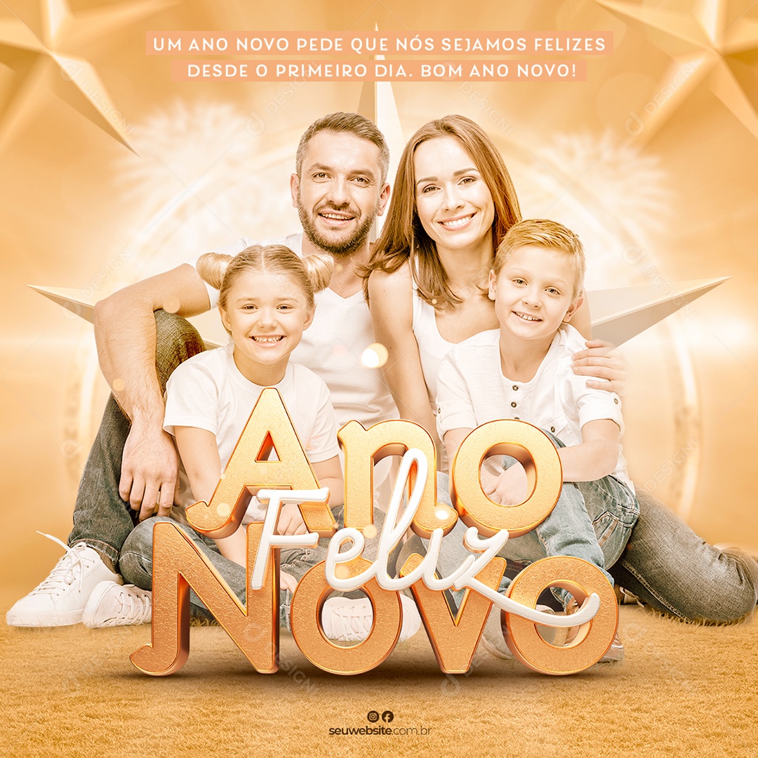 Um Ano Novo Pede Que Nós Sejamos Felizes Desde o Primeiro Dia Bom Ano Novo Social Media PSD Editável