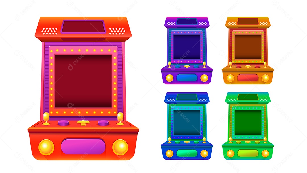 Conjuntos de Elementos Vetoriais Ícones de Maquina Fliperama EPS Editável