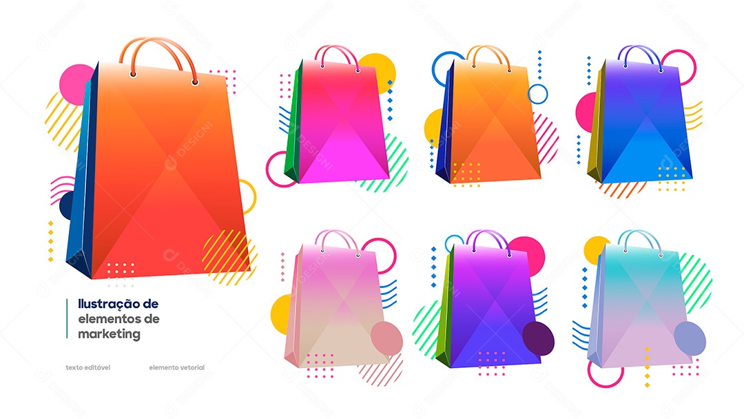 Conjuntos de Elementos Vetoriais Sacolas de Lojas EPS Editável