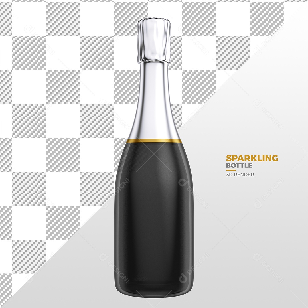 Elemento 3D Para Composição Garrafa de Champanhe PSD