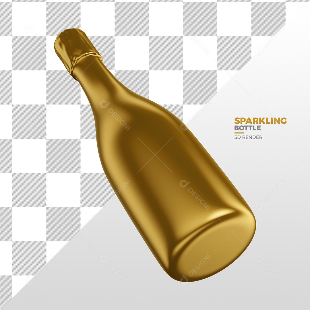 Elemento 3D Para Composição Garrafa de Champanhe Dourada PSD