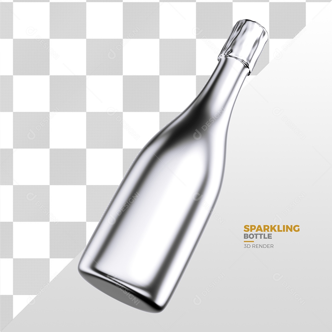 Elemento 3D Para Composição Garrafa de Champanhe Prateada PSD