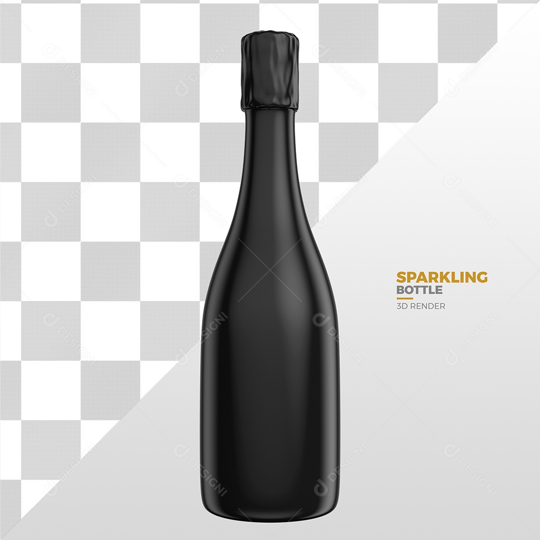 Elemento 3D Para Composição Garrafa de Champanhe Preta PSD