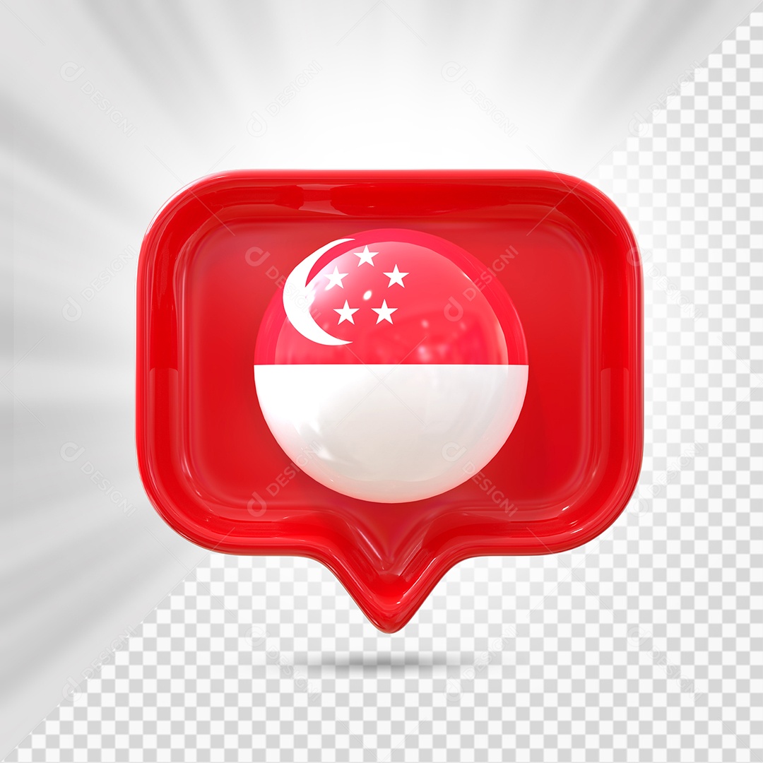 Ícone de Singapura Elemento 3D Vermelho para Composição PSD
