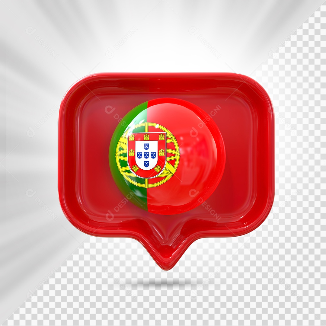 Ícone do Portugal Elemento 3D Vermelho para Composição PSD