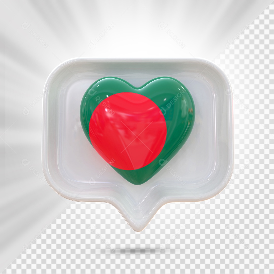 Ícone de Coração do Bangladesh Elemento 3D Branco para Composição PSD