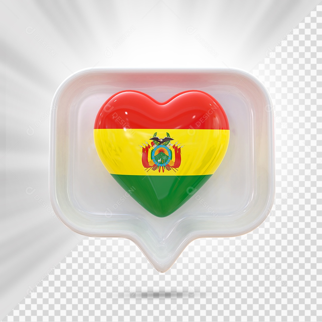 Ícone de Coração da Bolívia Elemento 3D Branco para Composição PSD