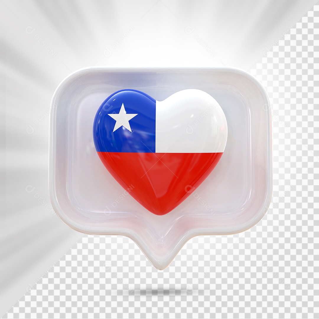 Ícone de Coração do Chile Elemento 3D Branco para Composição PSD