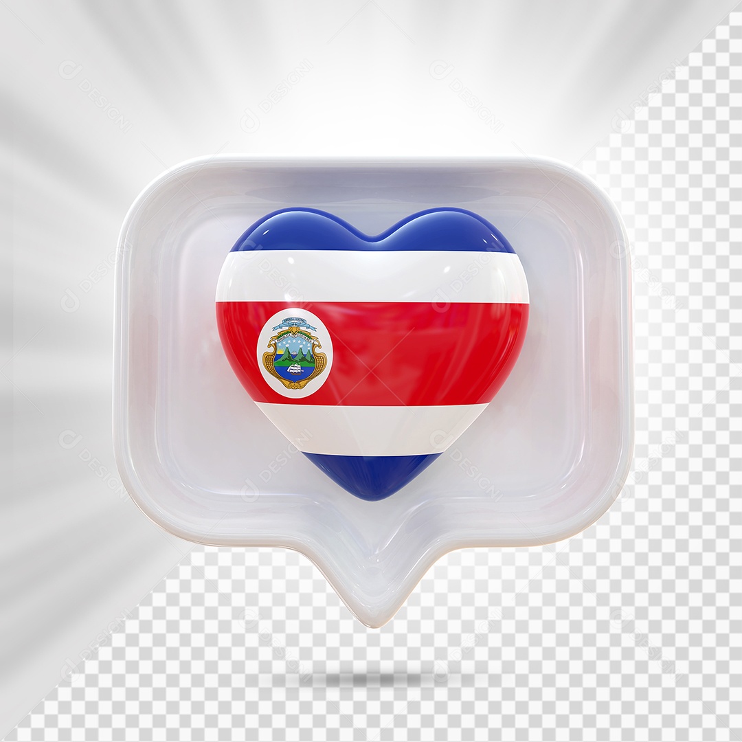 Ícone de Coração da Costa Rica Elemento 3D Branco para Composição PSD