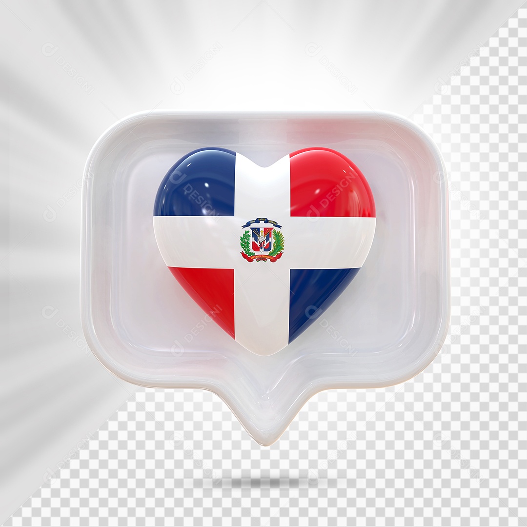 Ícone de Coração da República Dominicana Elemento 3D Branco para Composição PSD