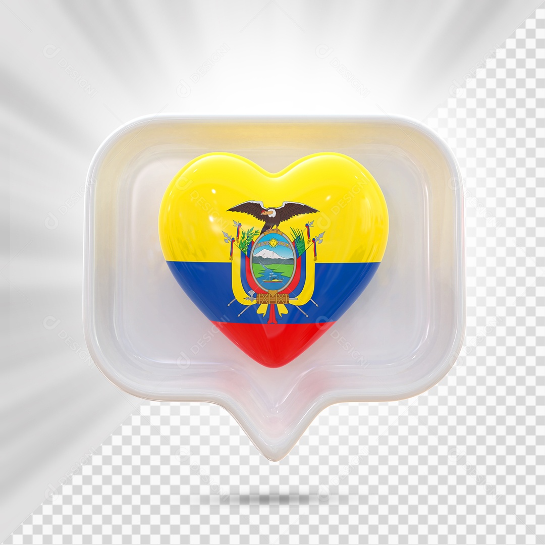 Ícone de Coração do Equador Elemento 3D Branco para Composição PSD
