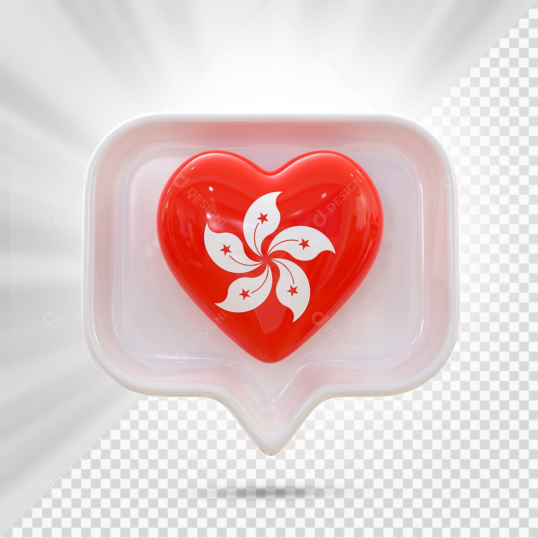 Ícone de Coração de Hong Kong Elemento 3D Branco para Composição PSD