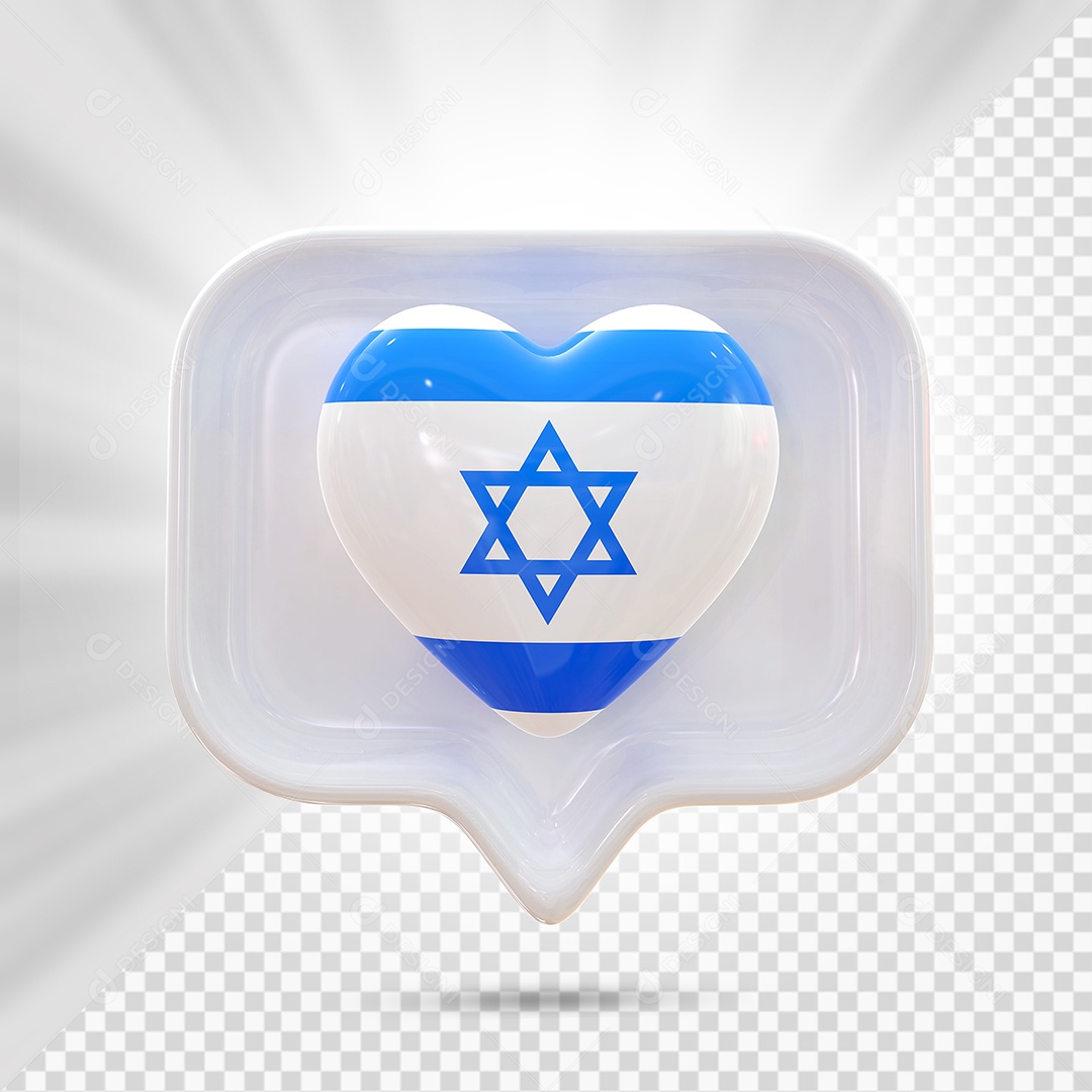 Ícone de Coração de Israel Elemento 3D Branco para Composição PSD