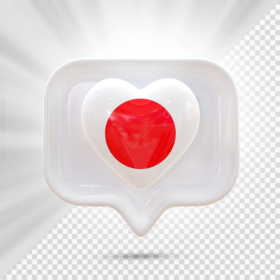 Ícone de Coração da Japão Elemento 3D Branco para Composição PSD