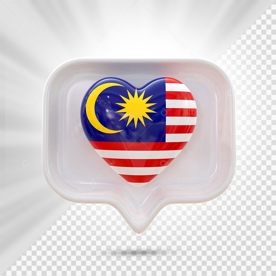 Ícone de Coração da Malásia Elemento 3D Branco para Composição PSD