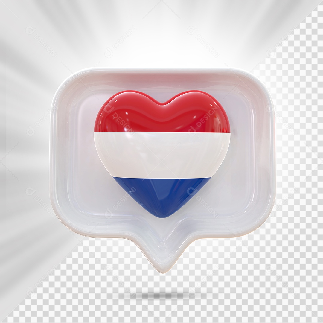 Ícone de Coração da Costa Rica Elemento 3D Branco para Composição PSD