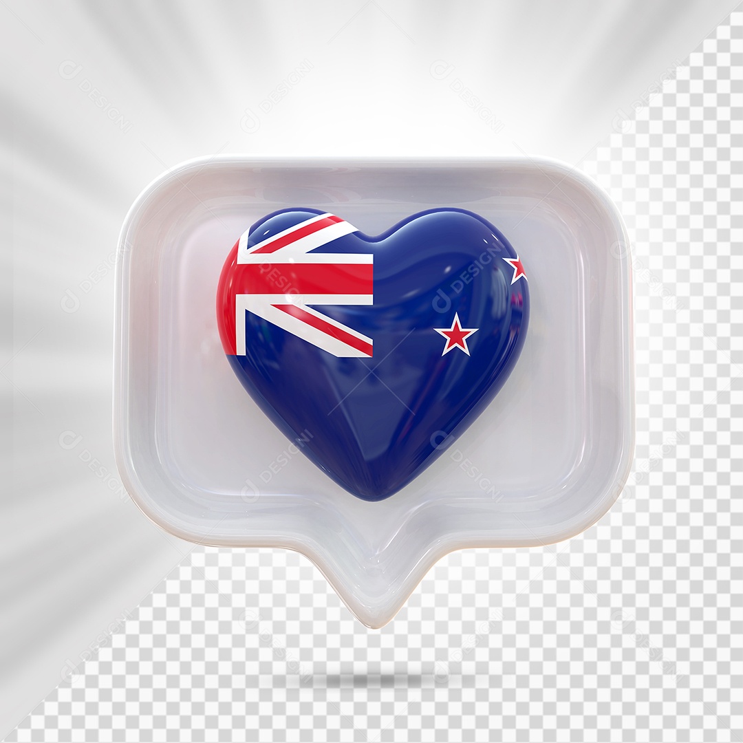 Ícone de Coração da Austrália Elemento 3D Branco para Composição PSD