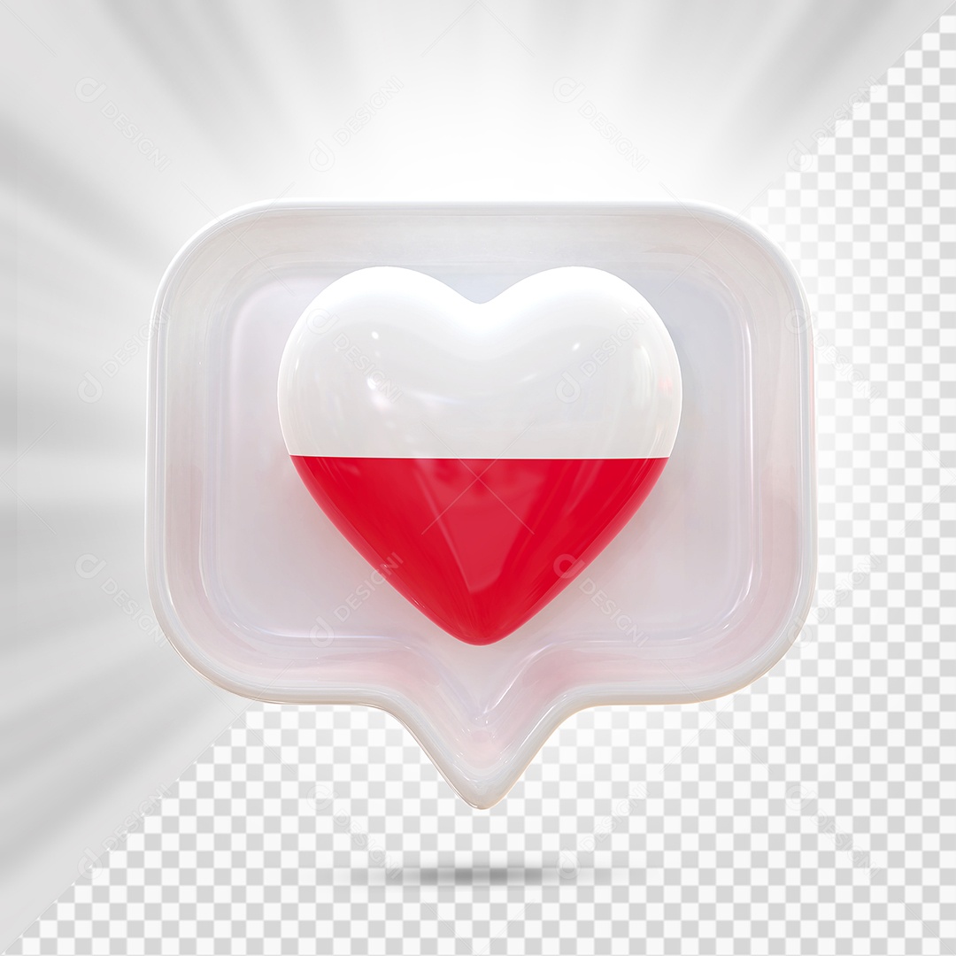 Ícone de Coração da Polônia Elemento 3D Branco para Composição PSD
