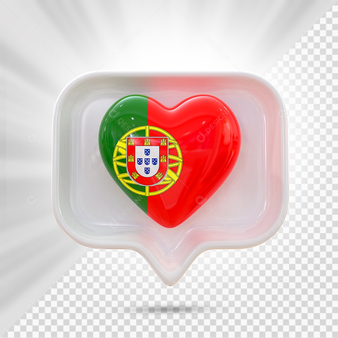 Ícone de Coração do Portugal Elemento 3D Branco para Composição PSD